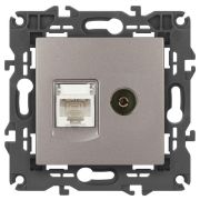 Розетка компьютерная + телевизионная Elegance 14-3110-16 RJ45+TV титан Эра Б0065768