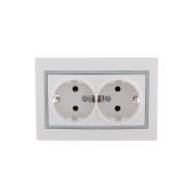 Розетка 2-м СП Mira 16А IP20 с заземл. с сер. вставкой керамика бел. LEZARD 701-0215-127